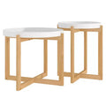 vidaXL Coffee Table 2 pcs Round End Table Accent Sofa Table Solid Wood Pine - White