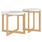 vidaXL Coffee Table 2 pcs Round End Table Accent Sofa Table Solid Wood Pine - White