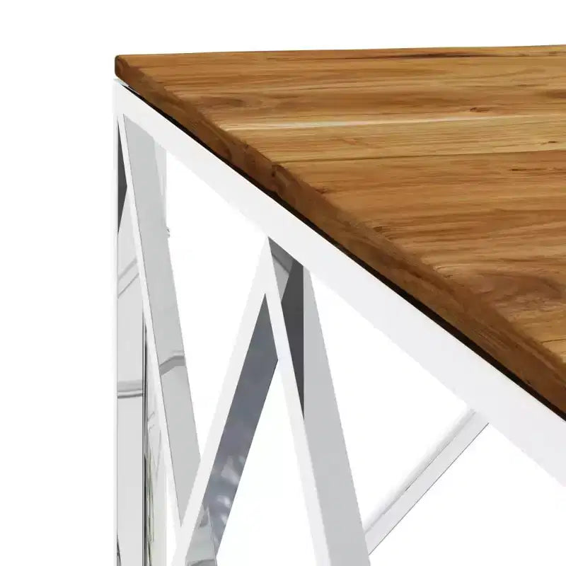 vidaXL Tavolino da caffè Tavolino d'appoggio Tavolino per soggiorno Acciaio inossidabile - Argento e legno marrone chiaro