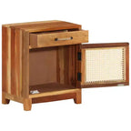 vidaXL Comodino - Mobile d'Appoggio Classico con Costruzione in Legno Recuperato e Anta in Rattan Naturale per l'Arredamento della Camera da Letto