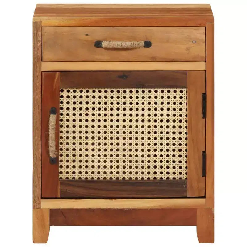 vidaXL Comodino - Mobile d'Appoggio Classico con Costruzione in Legno Recuperato e Anta in Rattan Naturale per l'Arredamento della Camera da Letto