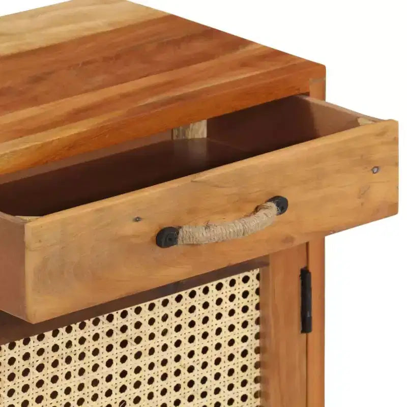 vidaXL Comodino - Mobile d'Appoggio Classico con Costruzione in Legno Recuperato e Anta in Rattan Naturale per l'Arredamento della Camera da Letto