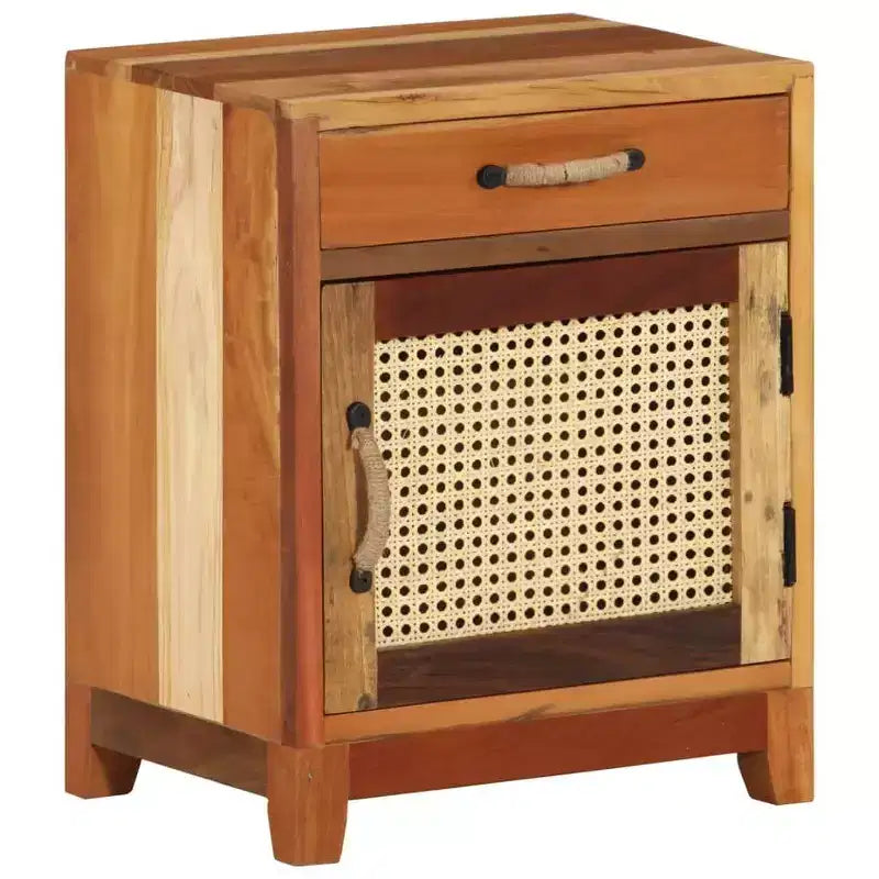 vidaXL Comodino - Mobile d'Appoggio Classico con Costruzione in Legno Recuperato e Anta in Rattan Naturale per l'Arredamento della Camera da Letto