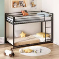 JOYMOR Bunk Bed Twin Over Twin, Metal Twin Size Bed Frame with Safety Guardraild for Boys , Profile Space Saving Design
