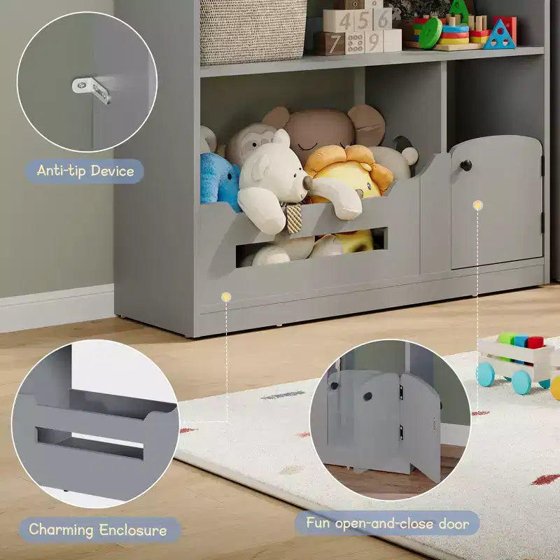COZONY Scaffale a 2 livelli per libri per bambini e contenitore portaoggetti per giocattoli con luce a sensore di movimento, Libreria in legno per sale giochi, aule e camerette per bambini