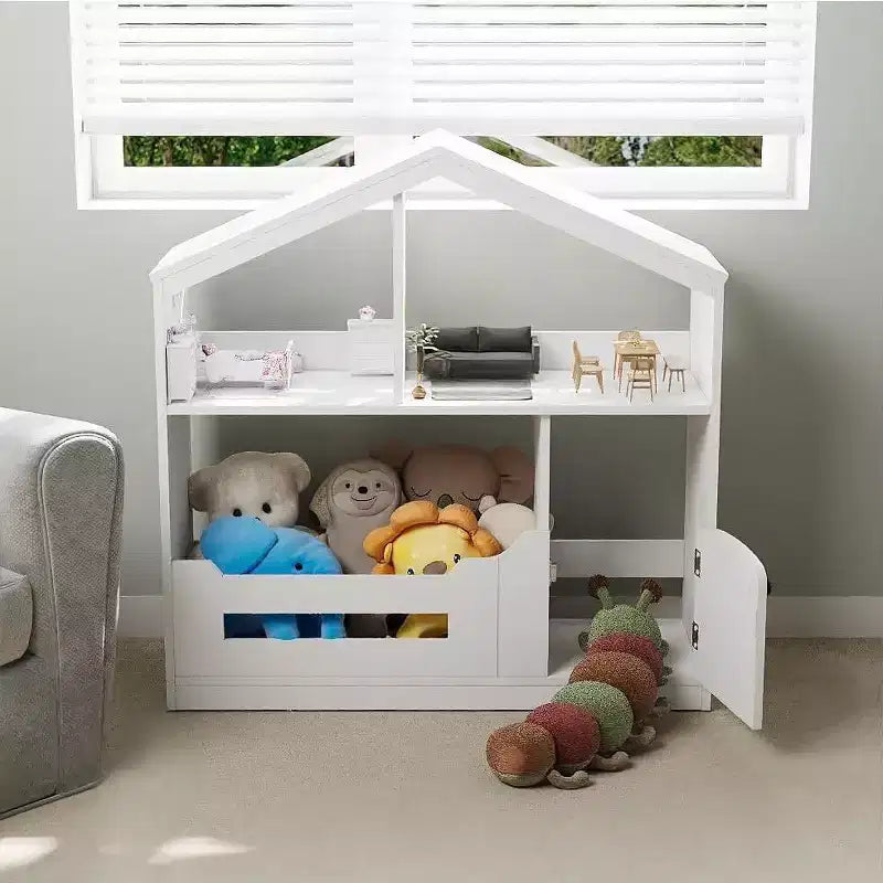 COZONY Scaffale a 2 livelli per libri per bambini e contenitore portaoggetti per giocattoli con luce a sensore di movimento, Libreria in legno per sale giochi, aule e camerette per bambini