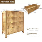 Comò a 4 cassetti, Cassettiera scanalata, Mobile cassettiera alto in legno stile rustico con maniglie dorate,