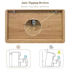 Comò a 4 cassetti, Cassettiera scanalata, Mobile cassettiera alto in legno stile rustico con maniglie dorate,