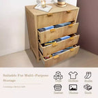 Comò a 4 cassetti, Cassettiera scanalata, Mobile cassettiera alto in legno stile rustico con maniglie dorate,