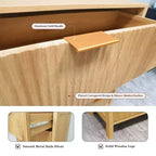 Comò a 4 cassetti, Cassettiera scanalata, Mobile cassettiera alto in legno stile rustico con maniglie dorate,
