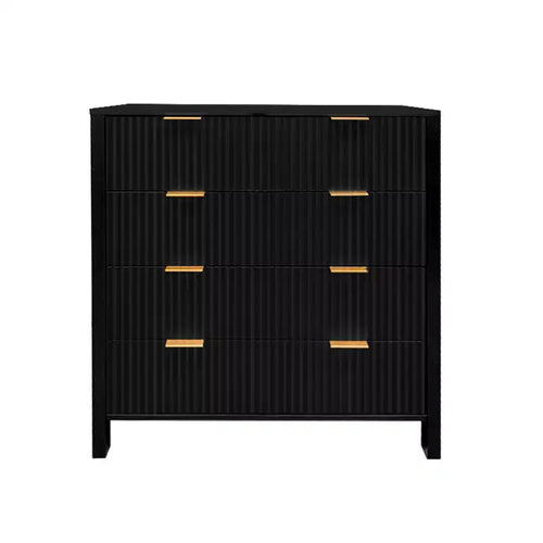 4 Drawer Dresser, Fluted Chest of Drawer, Farmhouse Drawer Cabinet Tall Wooden Dresser with Gold Handles,