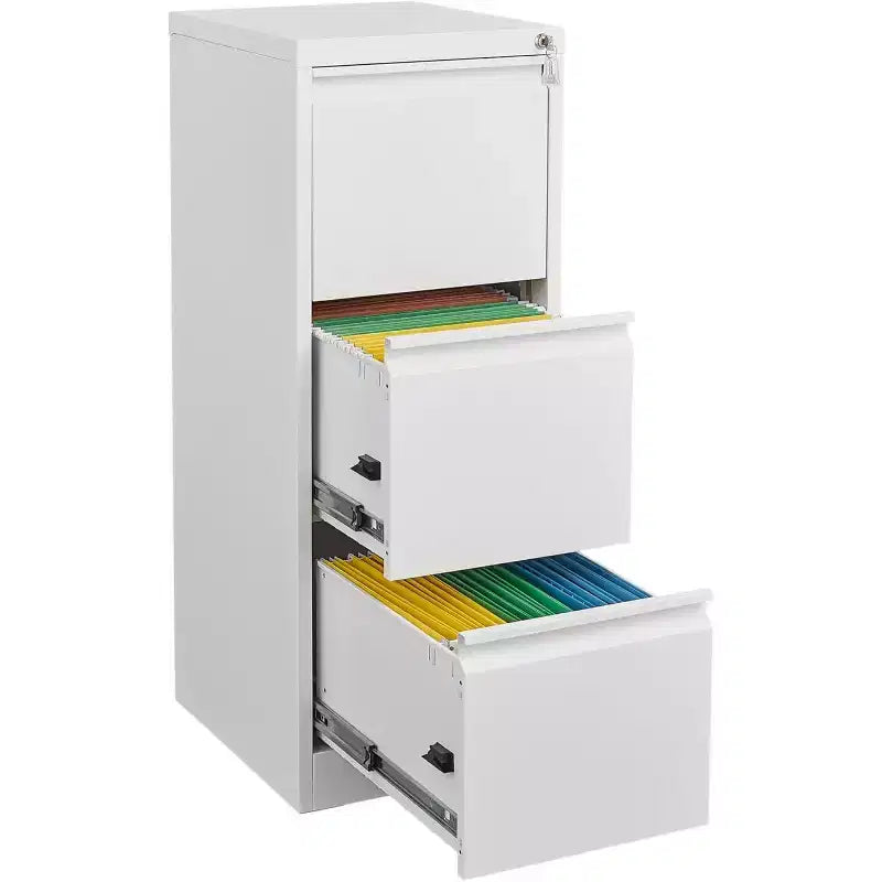 COZONY Cassettiera Portadocumenti a 3 Cassetti con Serratura, Mobile Verticale in Metallo per Ufficio Domestico