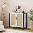 Acekool Mobile Contenitore in Rattan con Ante e Ripiani, Madia Credenza per Ingresso, Soggiorno, Ufficio, Organizzatore Moderno Boho