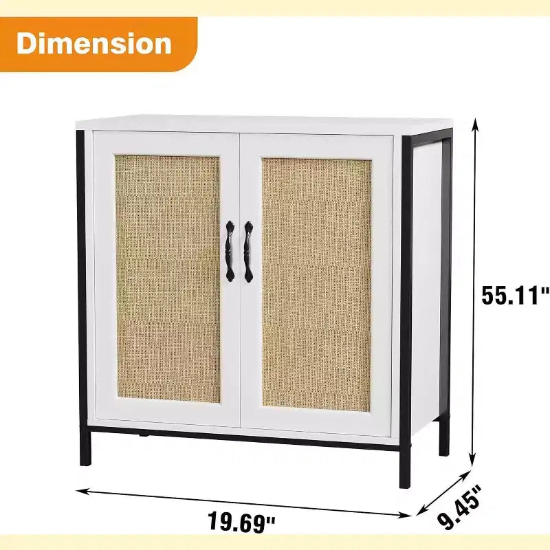Acekool Mobile Contenitore in Rattan con Ante e Ripiani, Madia Credenza per Ingresso, Soggiorno, Ufficio, Organizzatore Moderno Boho