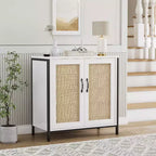 Acekool Mobile Contenitore in Rattan con Ante e Ripiani, Madia Credenza per Ingresso, Soggiorno, Ufficio, Organizzatore Moderno Boho
