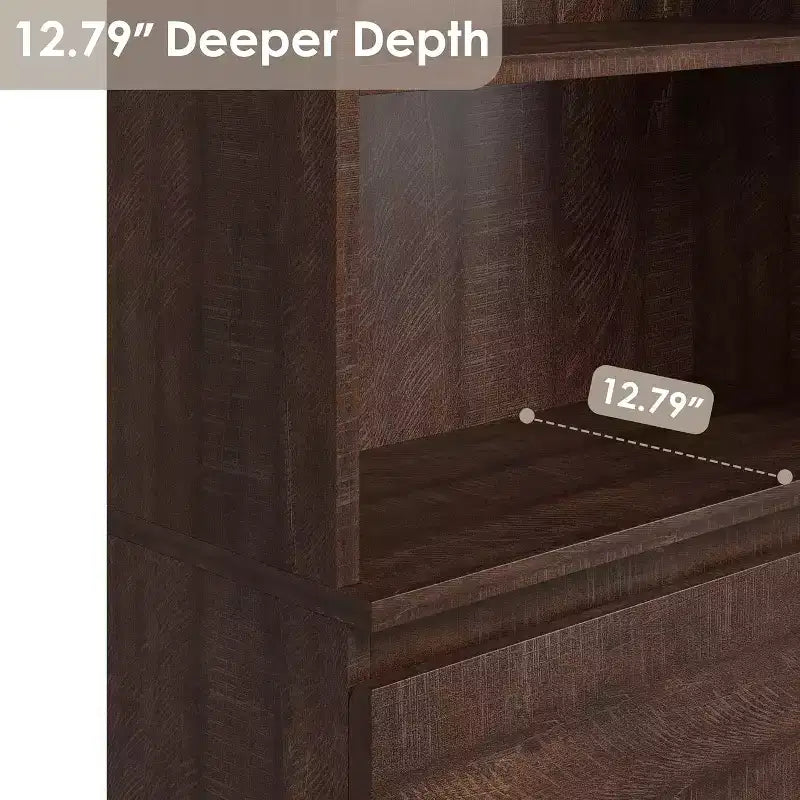 COZONY Libreria Alta 70 cm con Cassetti, Scaffale Profondo in Legno, Armadietto Contenitore Organizzatore, Stile Rustico, per Ufficio/Soggiorno, Marrone
