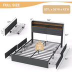 Telaio letto completo Zevemomo con 4 cassetti contenitore, letto imbottito di dimensioni complete con testiera, LED, robusto supporto in metallo a doghe, nessun rumore, grigio scuro