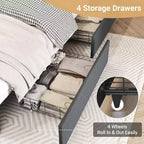 Telaio letto completo Zevemomo con 4 cassetti contenitore, letto imbottito di dimensioni complete con testiera, LED, robusto supporto in metallo a doghe, nessun rumore, grigio scuro