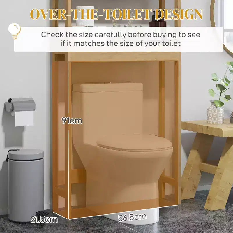 MAYEERTY Mobiletto da Bagno sopra il WC in Bambù, Organizer da Bagno sopra il WC con Ante a Persiana, Ripiano Regolabile e Ripiano Aperto