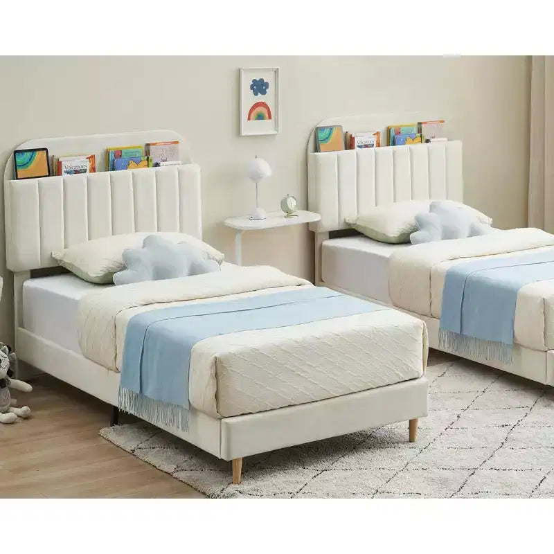 Struttura letto imbottita in velluto con testiera a libreria, letto con gambe di supporto in acciaio, silenzioso, facile da montare, base per materasso