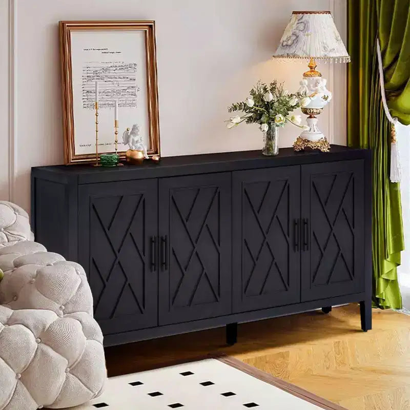 CuisinSmart Mobile Buffet 60'' con Credenza, Mobile Contenitore in Legno Vintage con 4 Ante e Ripiano Regolabile, Mobile Accento per Soggiorno
