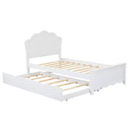 Struttura letto con letto estraibile, letto a piattaforma in legno con testiera, struttura letto estraibile in legno per camera da letto, bianco