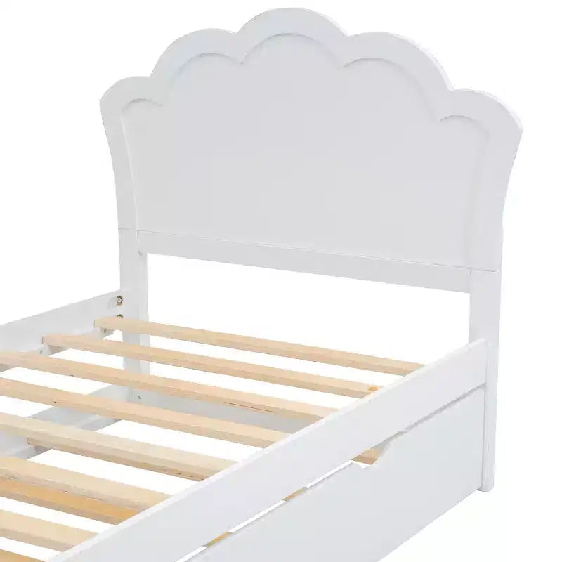 Struttura letto con letto estraibile, letto a piattaforma in legno con testiera, struttura letto estraibile in legno per camera da letto, bianco
