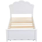 Struttura letto con letto estraibile, letto a piattaforma in legno con testiera, struttura letto estraibile in legno per camera da letto, bianco
