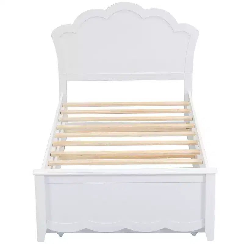 Struttura letto con letto estraibile, letto a piattaforma in legno con testiera, struttura letto estraibile in legno per camera da letto, bianco