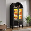 71inch Tall Arched Cabinet Kitchen Pantry with LED Light Wood Kitchen Storage Cabinets