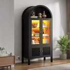 71inch Tall Arched Cabinet Kitchen Pantry with LED Light Wood Kitchen Storage Cabinets