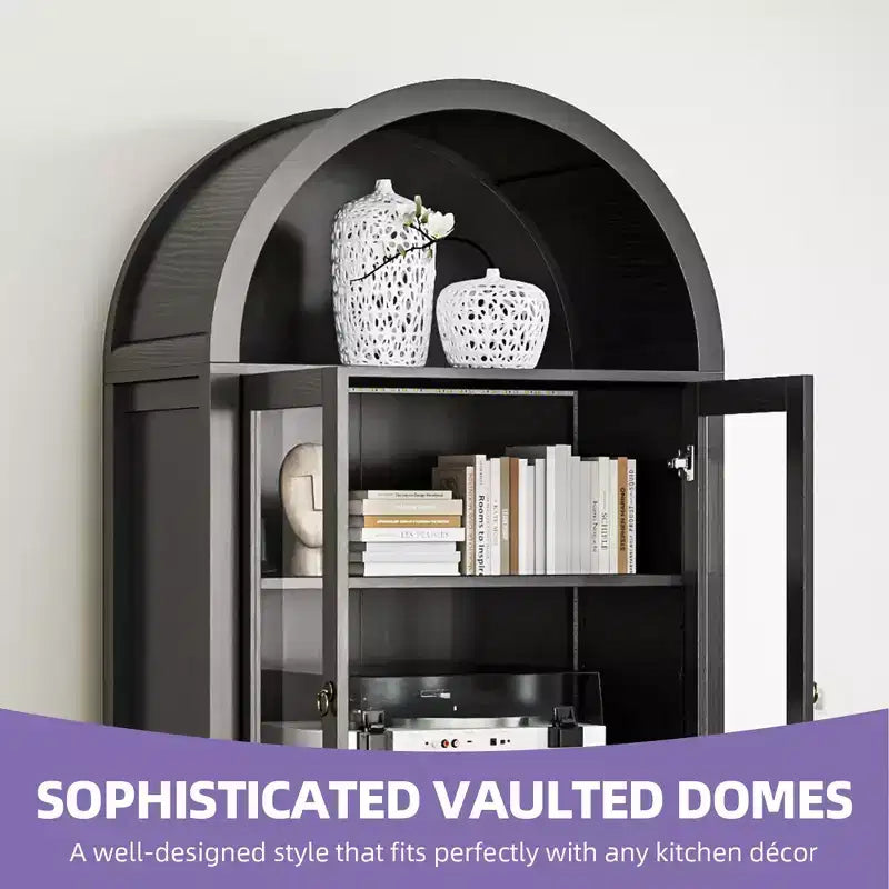 Dispensa da cucina alta 71 pollici, con armadietto ad arco e luce a LED, in legno