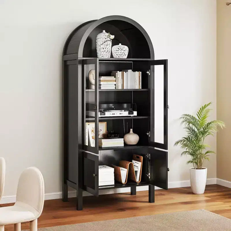 Dispensa da cucina alta 71 pollici, con armadietto ad arco e luce a LED, in legno