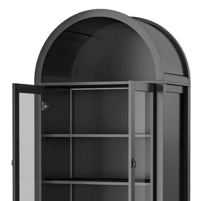 Dispensa da cucina alta 71 pollici, con armadietto ad arco e luce a LED, in legno