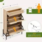Scarpiera Contenitore con 2 Cassetti a Ribalta e 1 Cassetto, Organizzatore di Scarpe Autoportante in Rattan con 3 Ripiani Regolabili per Pantofole, Scarpe da Ginnastica, Tacchi