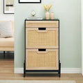 Shoe Cabinet Storage with 2 Flip Drawers and 1 Drawer,Freestanding Rattan Shoe Organizer with 3-Tier Adjustable Shelves for Slippers,Sneakers,Heels