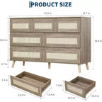Comò in rattan a 7 cassetti per camera da letto, cassettiere in legno, organizzatore moderno in stile rustico per armadio, soggiorno
