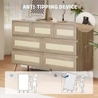 Comò in rattan a 7 cassetti per camera da letto, cassettiere in legno, organizzatore moderno in stile rustico per armadio, soggiorno