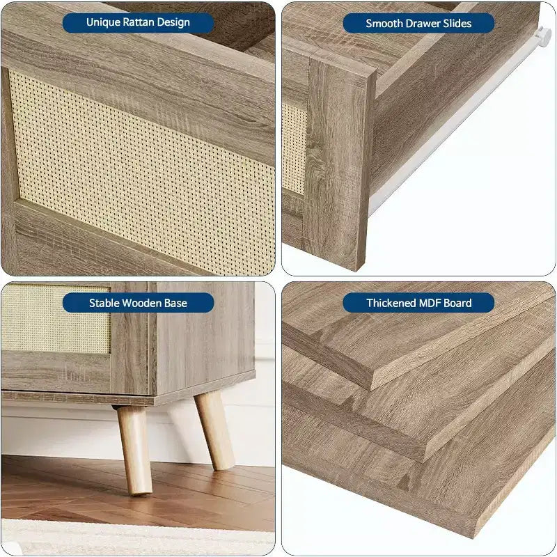 Comò in rattan a 7 cassetti per camera da letto, cassettiere in legno, organizzatore moderno in stile rustico per armadio, soggiorno