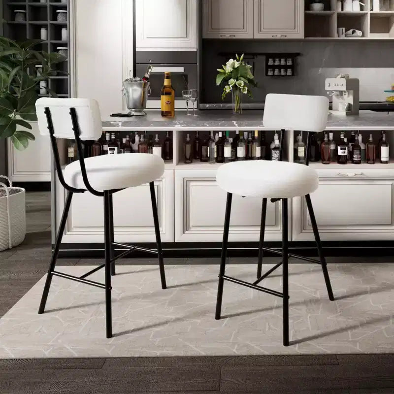 Set di 4 sedie da bar, moderni sgabelli da bancone imbottiti con seduta rotonda, sedia da bar senza braccioli con schienale, poggiapiedi e gambe in metallo