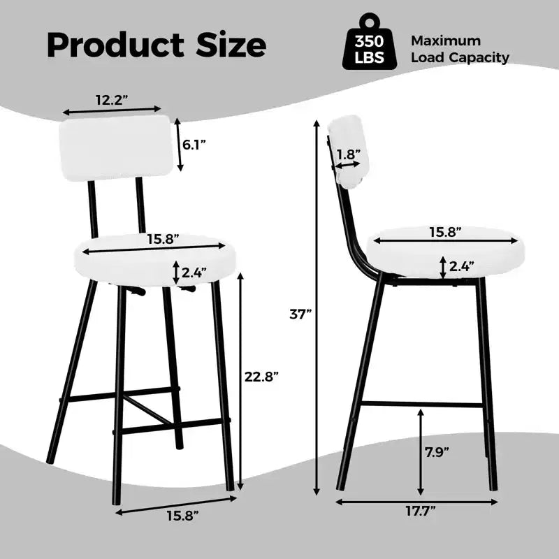 Set di 4 sedie da bar, moderni sgabelli da bancone imbottiti con seduta rotonda, sedia da bar senza braccioli con schienale, poggiapiedi e gambe in metallo