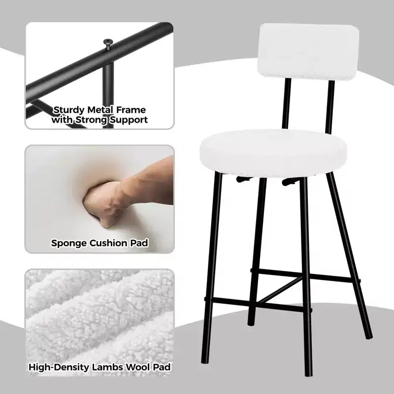 Set di 4 sedie da bar, moderni sgabelli da bancone imbottiti con seduta rotonda, sedia da bar senza braccioli con schienale, poggiapiedi e gambe in metallo