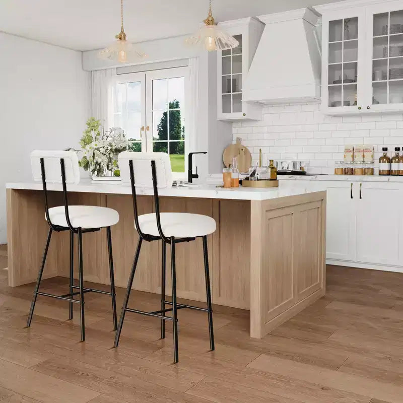 Set di 4 sedie da bar, moderni sgabelli da bancone imbottiti con seduta rotonda, sedia da bar senza braccioli con schienale, poggiapiedi e gambe in metallo