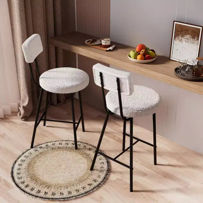 Set di 4 sedie da bar, moderni sgabelli da bancone imbottiti con seduta rotonda, sedia da bar senza braccioli con schienale, poggiapiedi e gambe in metallo