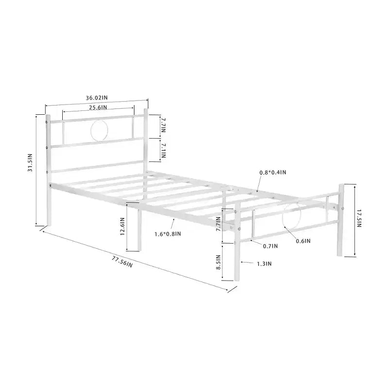 Struttura letto in metallo FurnitureR una piazza e mezza con testiera e pediera, contenitore sottostante, nessuna molla necessaria, facile montaggio, bianco