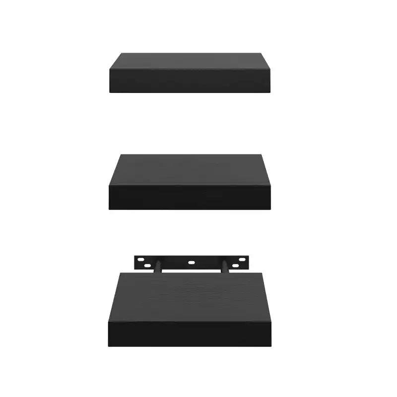 Mensole galleggianti FurnitureR, set da 3 per parete, mensole rustiche in legno da parete per bagno, camera da letto, soggiorno, cucina, nero