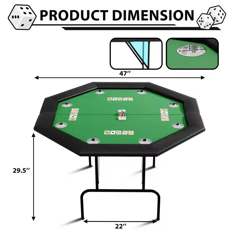 Tavolo da Poker Ottagonale con 8 Portabicchieri, Tavolo da Casinò per 8 Giocatori, Tavolo da Gioco Blackjack con Bordo Imbottito Resistente all'Acqua