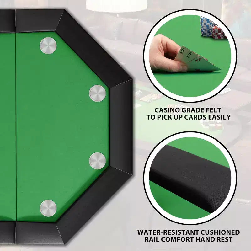 Tavolo da Poker Ottagonale con 8 Portabicchieri, Tavolo da Casinò per 8 Giocatori, Tavolo da Gioco Blackjack con Bordo Imbottito Resistente all'Acqua