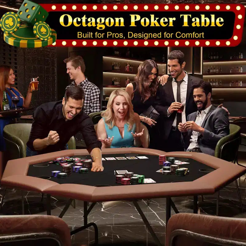 Tavolo da Poker Ottagonale con 8 Portabicchieri, Tavolo da Casinò per 8 Giocatori, Tavolo da Gioco Blackjack con Bordo Imbottito Resistente all'Acqua