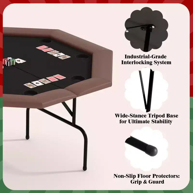 Tavolo da Poker Ottagonale con 8 Portabicchieri, Tavolo da Casinò per 8 Giocatori, Tavolo da Gioco Blackjack con Bordo Imbottito Resistente all'Acqua